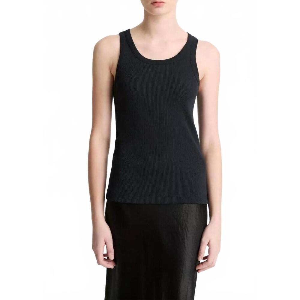 NEW VINCE stretch viscose scoop tank top in black